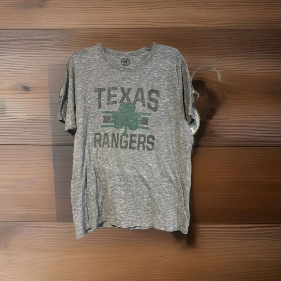 Texas Rangers Baseball Shamrock XL Short Sleeve T-Shirt Gray St Patrick’s Day 47 - Picture 1 of 6